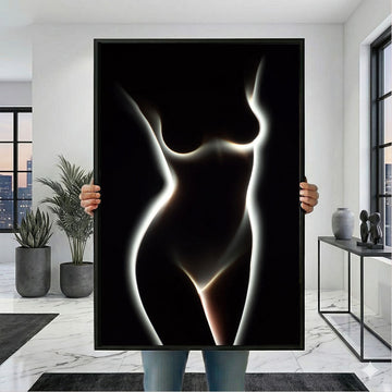 Captivating Neon Silhouette Of Female Form Canvas Wall Art
