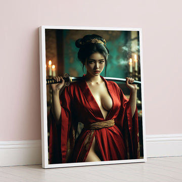 Elegant Samurai Woman With Sword Canvas Wall Art