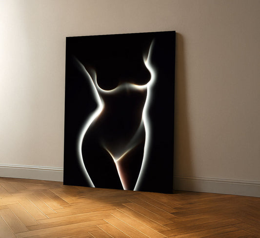 Captivating Neon Silhouette Of Female Form Canvas Wall Art