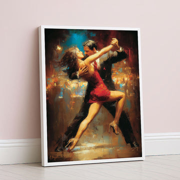 Captivating Couple Dancing In Passionate Embrace Canvas Wall Art