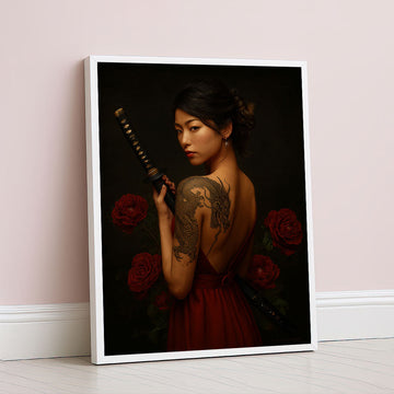 Enchanting Samurai Woman With Tattoos Canvas Wall Art