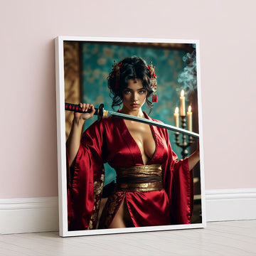 Elegant Samurai Woman With Sword Canvas Wall Art