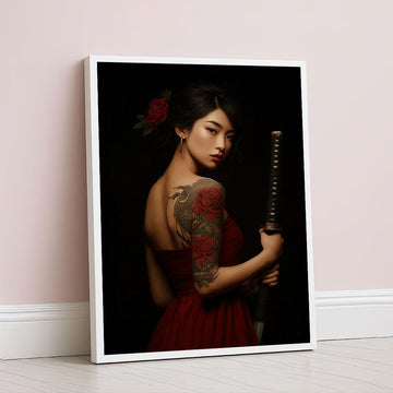 Enchanting Samurai Woman With Tattoos Canvas Wall Art