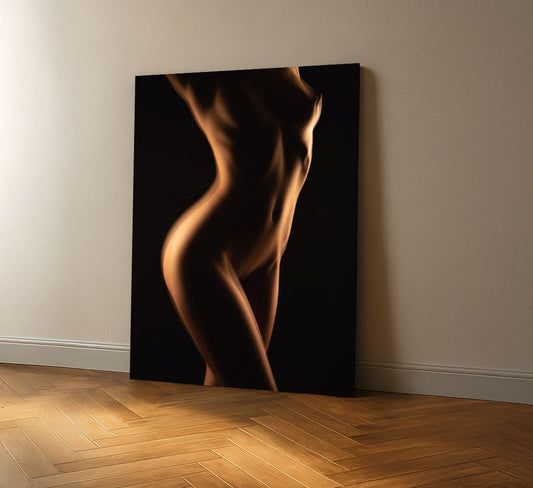 Enchanting Nude Female Silhouette In Golden Light Canvas Wall Art