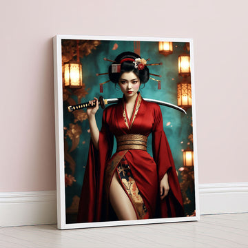Elegant Samurai Woman With Katana Canvas Wall Art