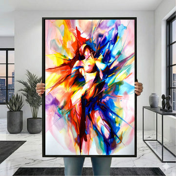 Dynamic Vibrant Abstract Female Silhouette Canvas Wall Art
