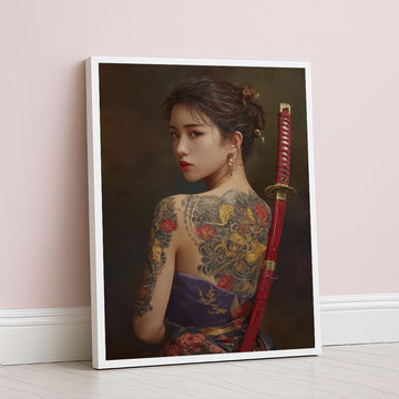 Enchanting Samurai Woman With Tattoos Canvas Wall Art