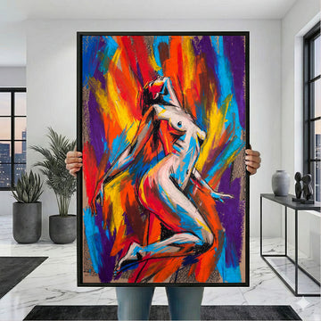 Dynamic Nude Woman In Vibrant Colors Canvas Wall Art