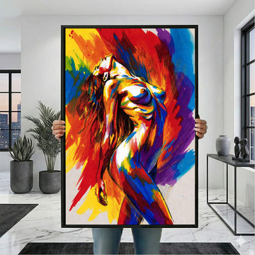 Vibrant Abstract Nude Woman In Colorful Swirls Canvas Wall Art