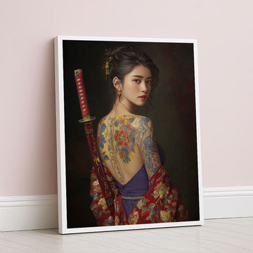 Enchanting Samurai Woman With Tattoos Canvas Wall Art