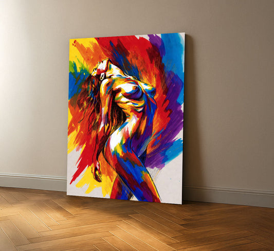 Vibrant Abstract Nude Woman In Colorful Swirls Canvas Wall Art