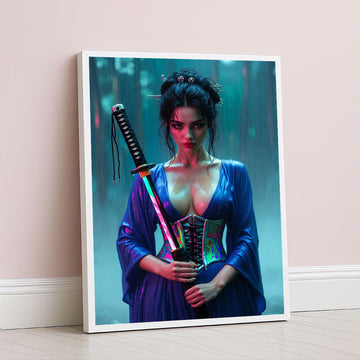 Elegant Samurai Woman With Katana Canvas Wall Art