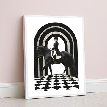 Elegant Equestrian Rider On Black Horse Canvas Wall Art