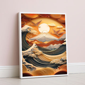 Dramatic Sunrise Over Waves And Mountains Canvas Wall Art