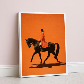 Majestic Horse Rider In Orange Attire Canvas Wall Art