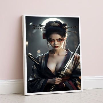 Fierce Samurai Woman Warrior Portrait Canvas Wall Art