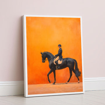 Elegant Equestrian Rider On Black Horse Canvas Wall Art