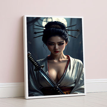 Elegant Samurai Woman With Sword Canvas Wall Art