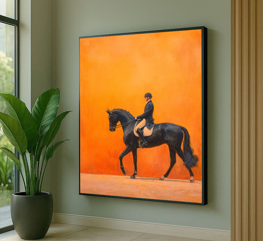 Elegant Equestrian Rider On Black Horse Canvas Wall Art