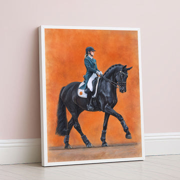 Dynamic Equestrian Rider On Black Horse Canvas Wall Art