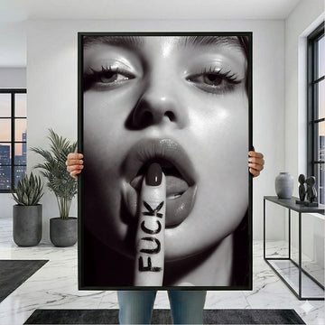 Bold Monochrome Woman With Shushed Lips Canvas Wall Art