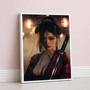 Elegant Samurai Woman With Sword Canvas Wall Art