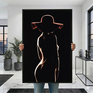 Elegant Nude Woman In Red Hat Canvas Wall Art
