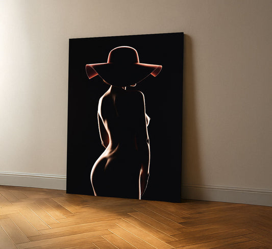 Elegant Nude Woman In Red Hat Canvas Wall Art