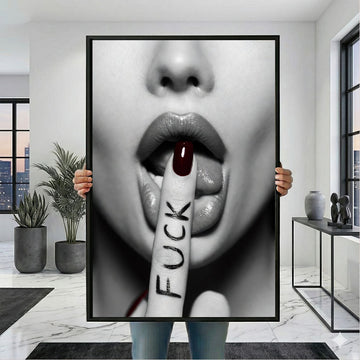Dramatic Black And White Woman With Red Lips Canvas Wall Art