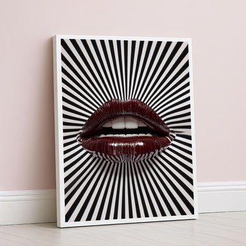 Striking Burgundy Lips On Optical Illusion Canvas Wall Art