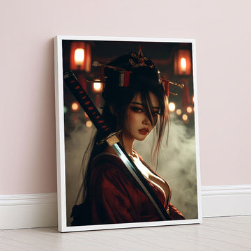 Fierce Samurai Woman With Katana Canvas Wall Art