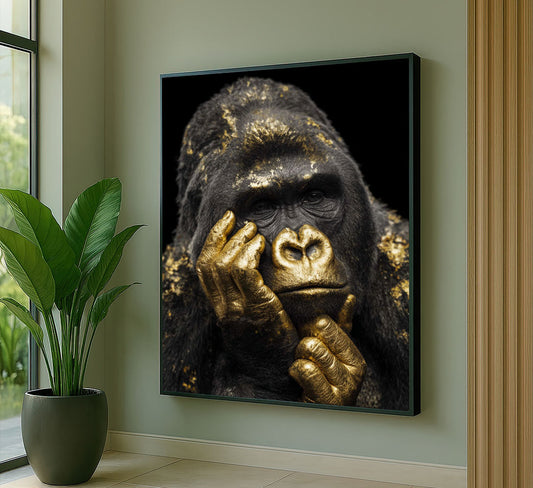 Captivating Golden Gorilla Portrait Canvas Wall Art