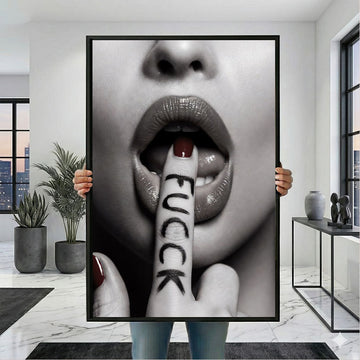 Bold Monochrome Woman With Finger Pose Canvas Wall Art