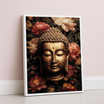 Mystical Golden Buddha With Floral Aura Canvas Wall Art