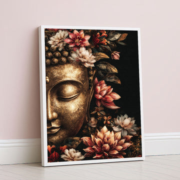 Serene Buddha With Lotus Flowers Canvas Wall Art