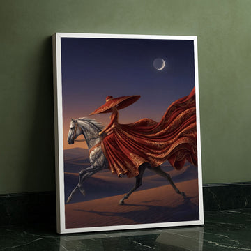 Majestic Woman In Flowing Red Gown On Horse Canvas Wall Art