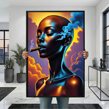 Bold Black Woman Smoking Cigar Canvas Wall Art Print | Vibrant Living Room Decor | Statement Piece
