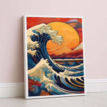 Dramatic Ocean Wave With Sunset Canvas Wall Art