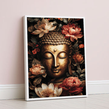 Serene Buddha Surrounded By Lotus Blossoms Canvas Wall Art