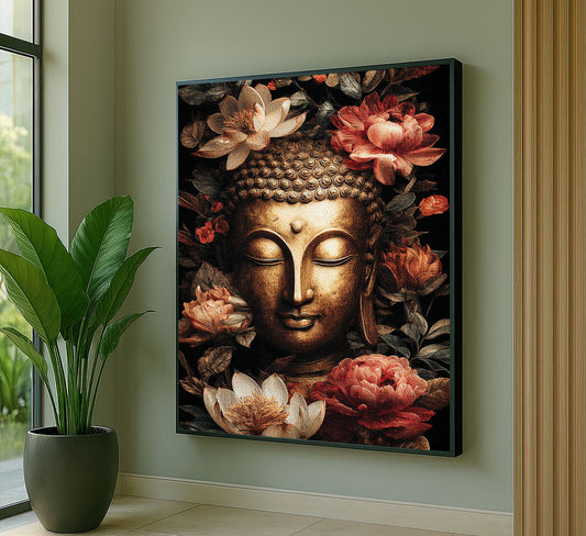 Serene Buddha Surrounded By Lotus Blossoms Canvas Wall Art