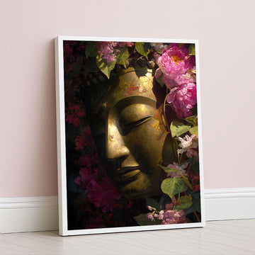 Serene Buddha Among Pink Blossoms Canvas Wall Art