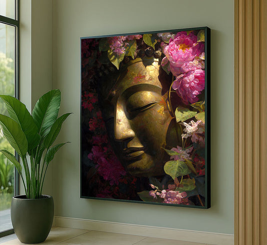 Serene Buddha Among Pink Blossoms Canvas Wall Art