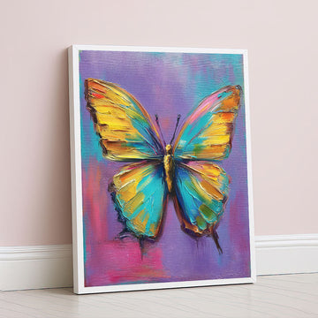 Vibrant Multicolored Butterfly On Purple Canvas Wall Art