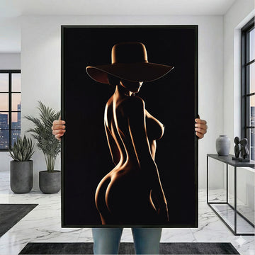 Captivating Nude Woman In Shadowed Hat Canvas Wall Art