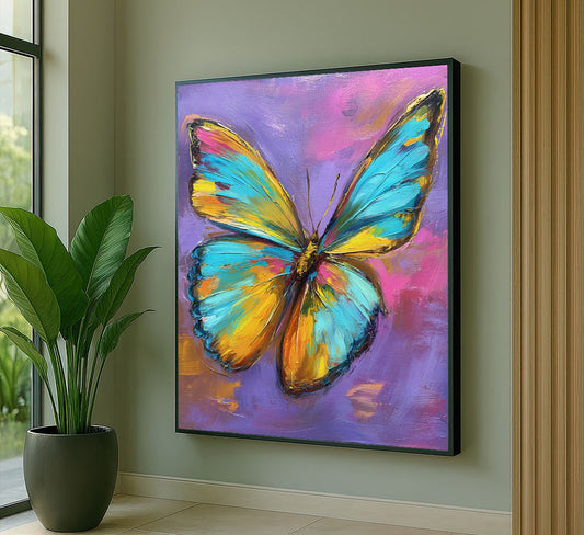 Vibrant Blue And Yellow Butterfly Canvas Wall Art