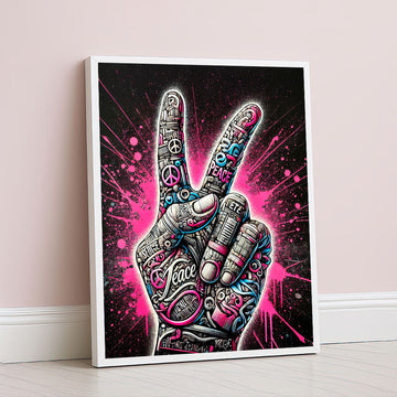 Graffiti Peace Sign Typography Canvas Wall Art In Pink