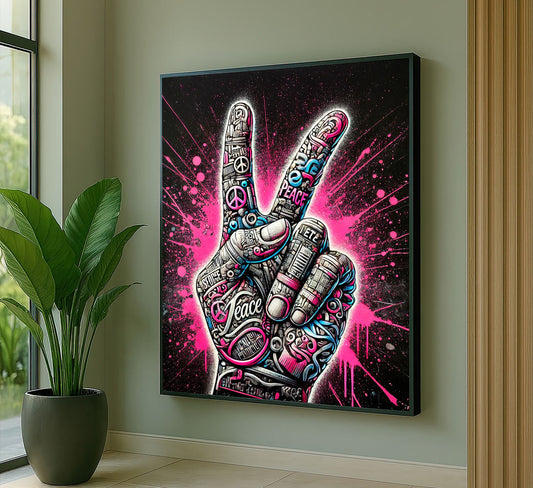 Graffiti Peace Sign Typography Canvas Wall Art In Pink