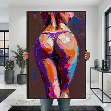 Vibrant Abstract Female Nude In Purple Hues Canvas Wall Art
