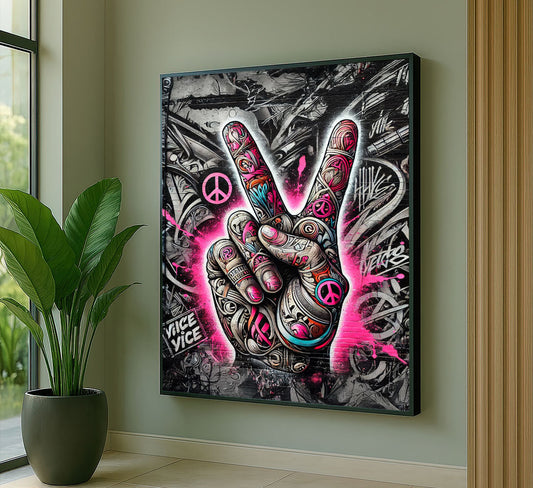 Vibrant Peace Symbol Graffiti Street Art Canvas Wall Art