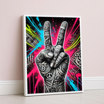 Bold Graffiti Peace Sign Explosion Canvas Wall Art